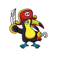 Toucan with pirate costume. Cartoon vector illustration isolated on premium vector