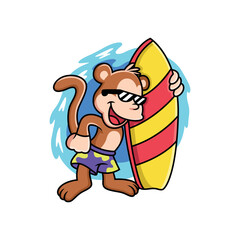 Cute cool monkey with surfboard. Cartoon vector illustration isolated on premium vector