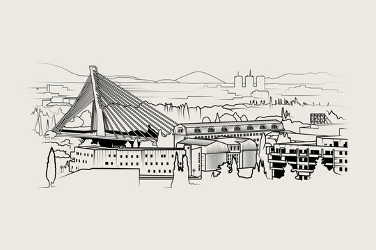 Vector illustration of Podgorica, Montenegro surrounding landscape