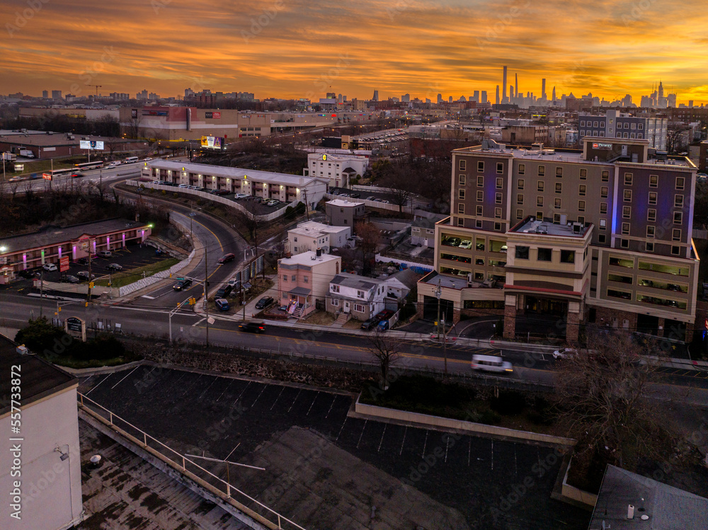 Canvas Prints Aerial Drone of Jersey City Sunrise 