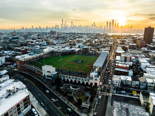 Aerial Drone of Jersey City Sunrise 
