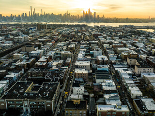 Aerial Drone of Jersey City Sunrise 