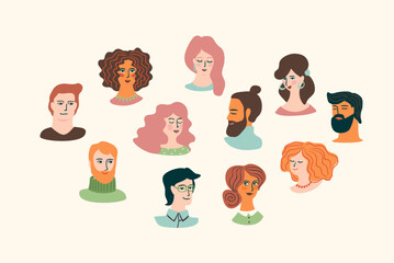 Set of male and female portraits. For Happy Valentine s Day concept and other use. Design element.