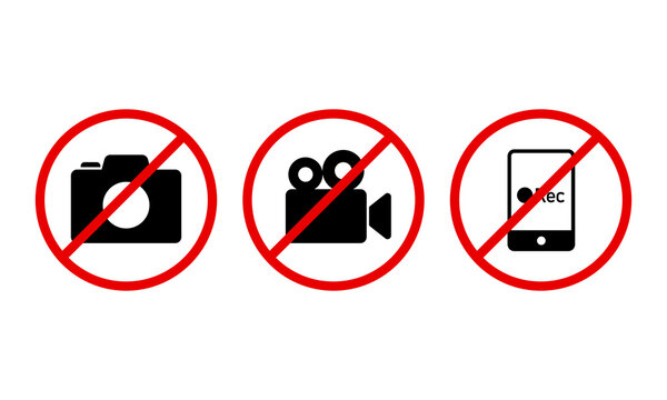 Camera prohibition sign. Suitable for design elements of signs taking pictures is prohibited, unable to record video images, or prohibiting smartphone recording.