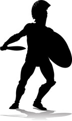 A Spartan or Trojan ancient Greek hoplite warrior silhouette. Could also be a Roman gladiator.