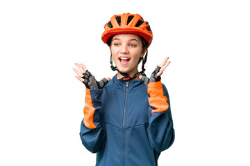Teenager cyclist girl over isolated chroma key background with surprise facial expression - obrazy, fototapety, plakaty