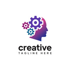 Human head logo for creative. gears in the brain