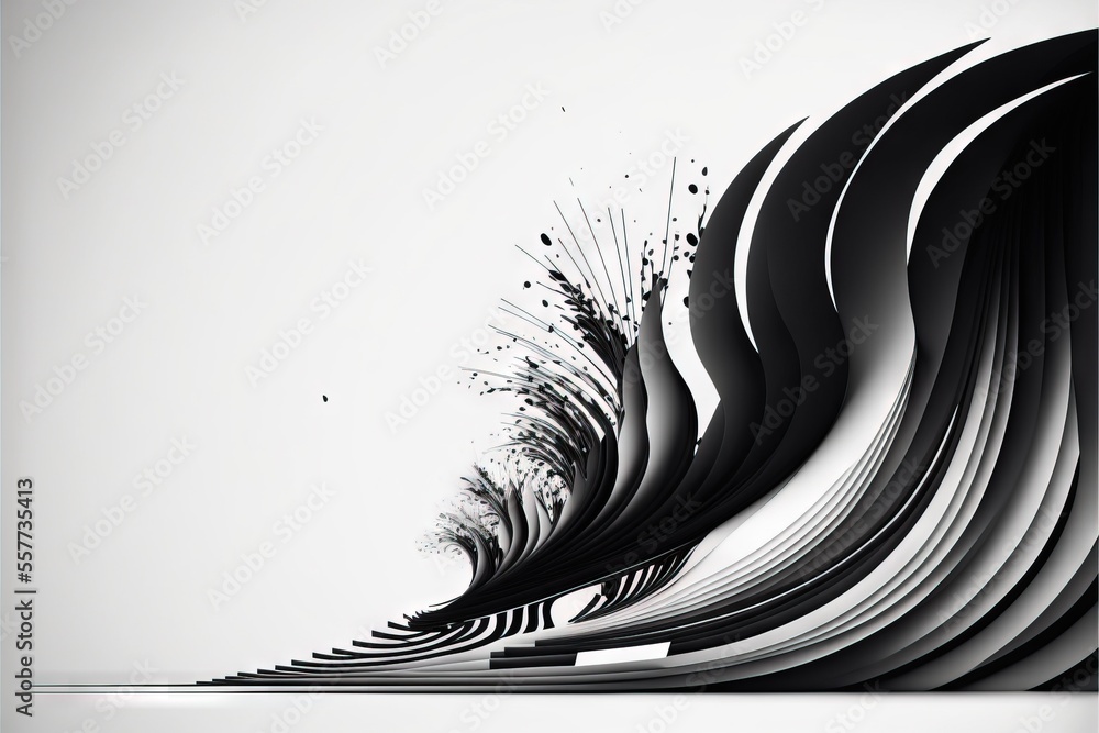 Aufkleber a black and white photo of a wave of lines and shapes with a white background and a black and white 