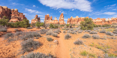 Fototapeta na wymiar hiking the chesler park loop trail in the needles in canyonlands national park, usa