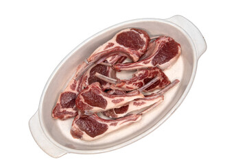 Raw lamb cutlet on white background - 557736089