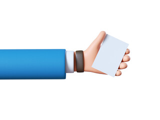 3d render, cartoon characters hands hold business card blank mockup, office meeting, clip art isolated on white background