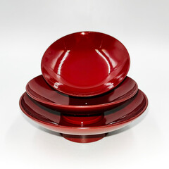 Set of 3 Japanese Sake Drinking Cup Red Urushi Lacquerware for Wedding Tradition Ceremony