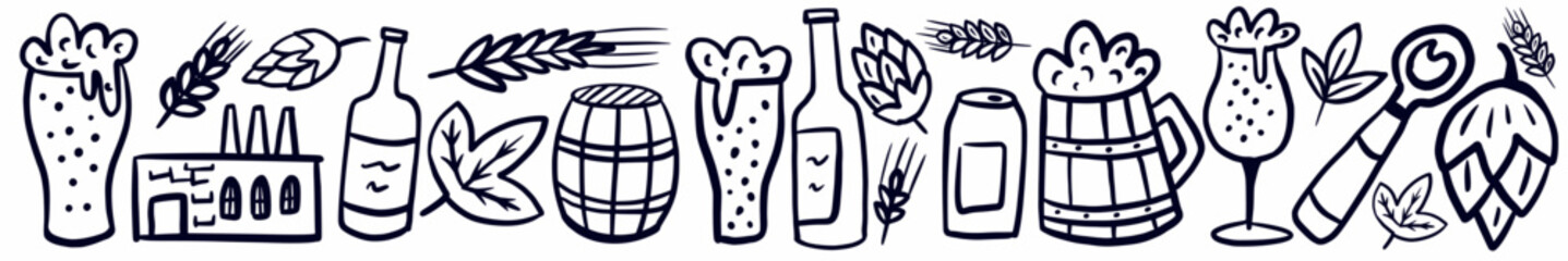 Vector horizontal beer pattern hand-drawn in doodle style © Abundzu
