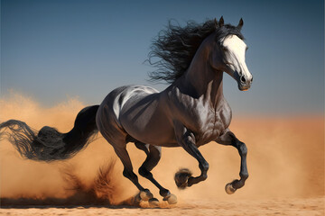 Fototapeta na wymiar Horses stallion with long mane portrait at Sahara Desert generative ai