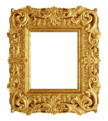 Gilded gold antique picture frame isolated. 3D rendering