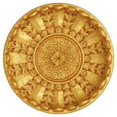 Ornate decorative golden metal plate. 3D rendering