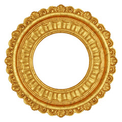 Ornate circular golden frame isolated. 3D rendering © HTGanzo