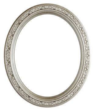 Silver oval ornate picture frame isolated. 3D rendering