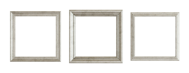 Isolated square silver picture frame set. 3D rendering