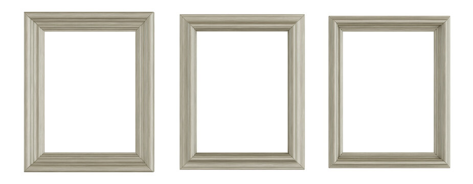 Isolated off-white wooden picture frame set. 3:4 aspect ratio. 3D rendering