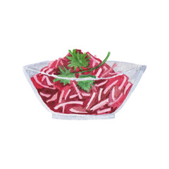 Korean beetroot. Fresh spicy vegetable salad. Vegetarian oriental dish. Asian cuisine food.