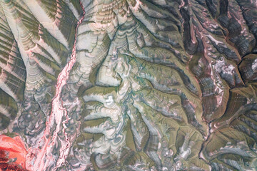 Aerial view of dried alluvial lake and mountain