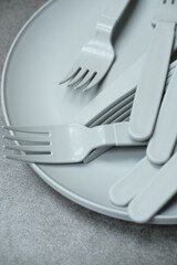 Plastic kitchen set. fabric dishes, plates and forks