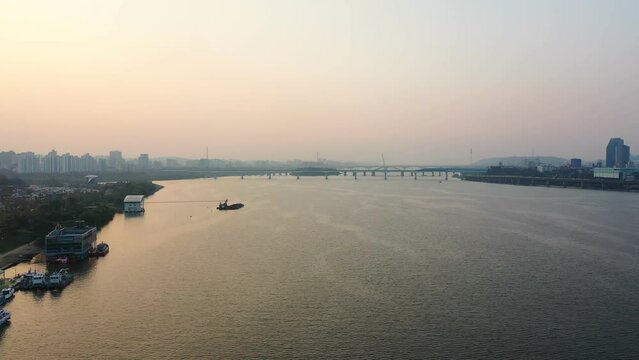 [korea drone footage] Han river landscape, Korea, Seoul, Yanghwa Bridge