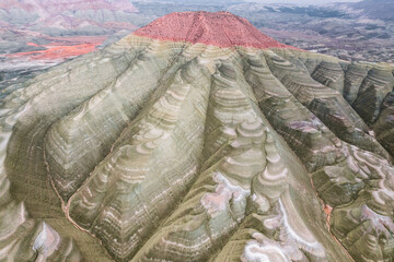Aerial view of dried alluvial lake and mountain