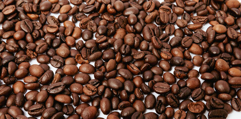 Naklejka premium Coffee beans background isolated on white background. Place for copy space. Place for text. MOCAP