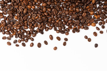 Coffee beans. Isolated on white background. Place for copy space. Place for text. MOCAP