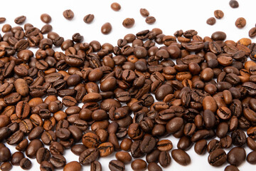 Naklejka premium Coffee beans. Isolated on white background. Place for copy space. Place for text. MOCAP