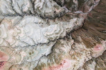 Aerial view of dried alluvial lake and mountain