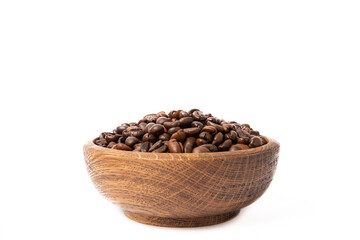 Coffee beans in bowl isolated on white background. Place for copy space. Place for text. MOCAP
