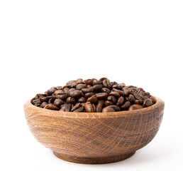 Coffee beans in bowl isolated on white background. Place for copy space. Place for text. MOCAP