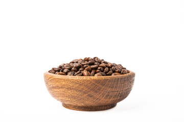 Coffee beans in bowl isolated on white background. Place for copy space. Place for text. MOCAP