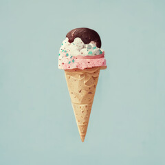 Cute Icecream with chocolate vanilla & strawberry - 557742223