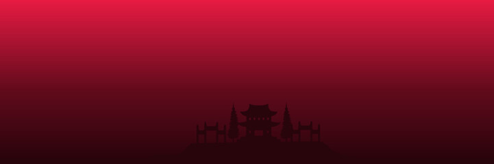 chinese building silhouette red colour flat design vector illustration good for lunar new year  wallpaper, backdrop, background, web banner, and design template
