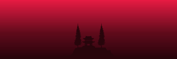 chinese building silhouette red colour flat design vector illustration good for lunar new year  wallpaper, backdrop, background, web banner, and design template