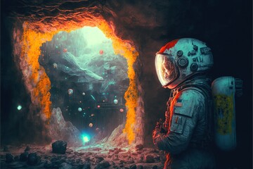 The astronaut found a way out of the cave