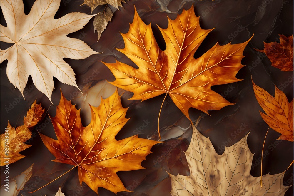 Aufkleber a group of leaves that are on a table cloth with a black background and a white border with a red., 