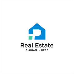 abstract home symbol with letter p logo design