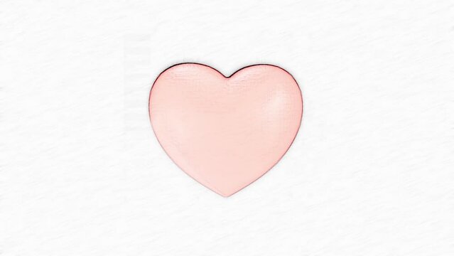 Pulsating or rotaiting 3D Animation Pencil scetch of a Red Heart Beating. Valentine's Day concept with Heartbeat Reading inside