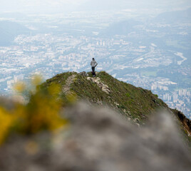 Hiker on the crests of Mont Néron above Grenoble