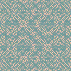 abstract tile with pink and green flowers and ornaments, seamless pattern, vector