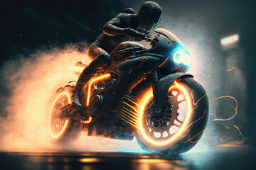 Dirt bike rider doing a big jump. Supercross, motocross, high speed. Sport concept. Digital art	
