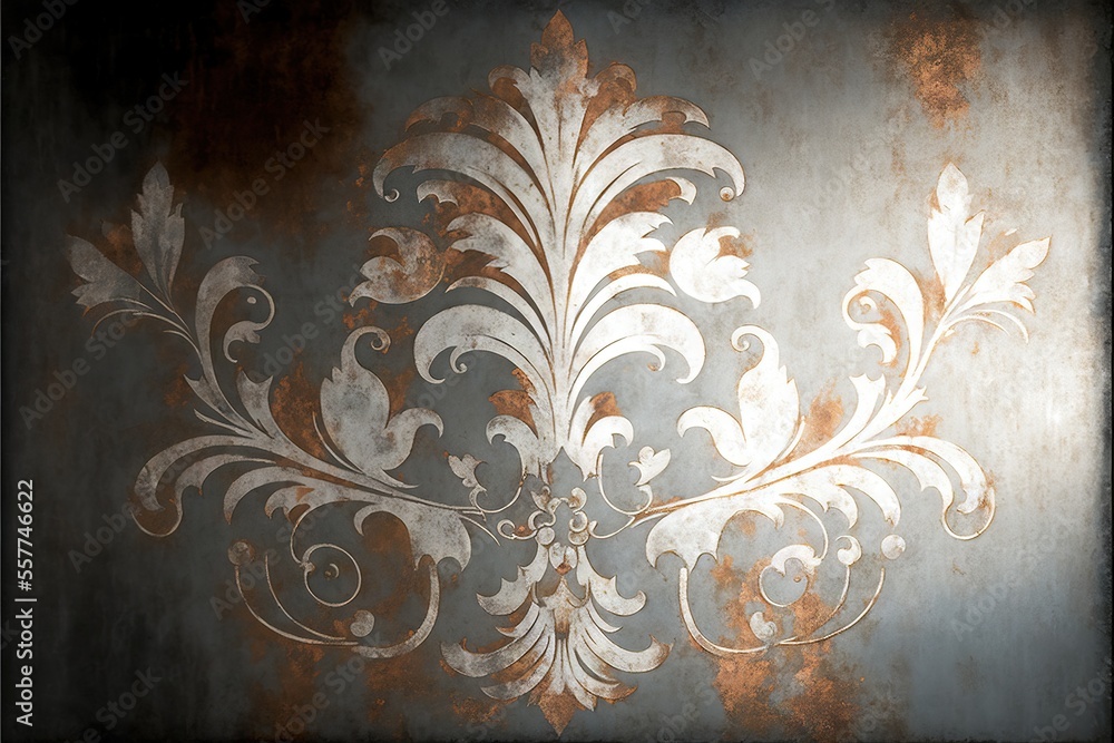 Poster a wall with a painting of a flower on it's side and a black frame around it with a white and gold de
