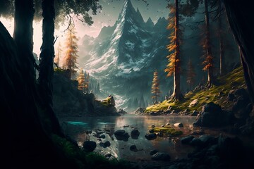 Fototapeta na wymiar Fantasy forest landscape illustration