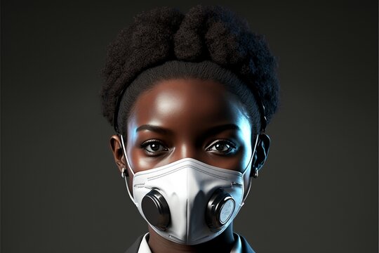 Junge Afro Amerikanerin mit FFP 2 Maske zum Schutz gegen Corona Viren in der Pandemie, ai generativ