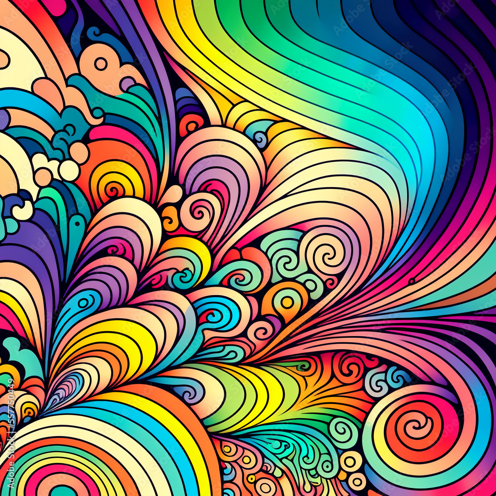 Aufkleber abstract rainbow colored psychedelic background with waves. generative ai